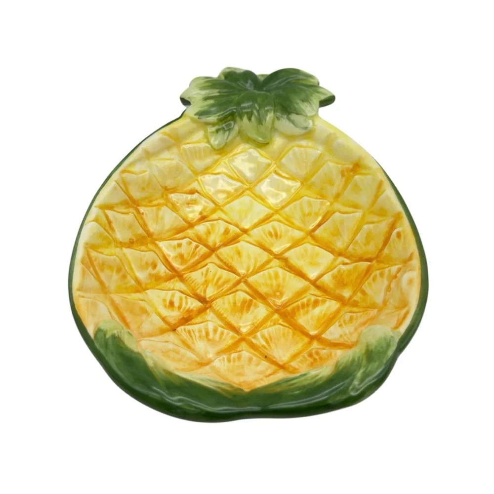 Italian Majolica Art Pottery Pineapple Bowl Dish Hand Painted Vintage MCM Italy